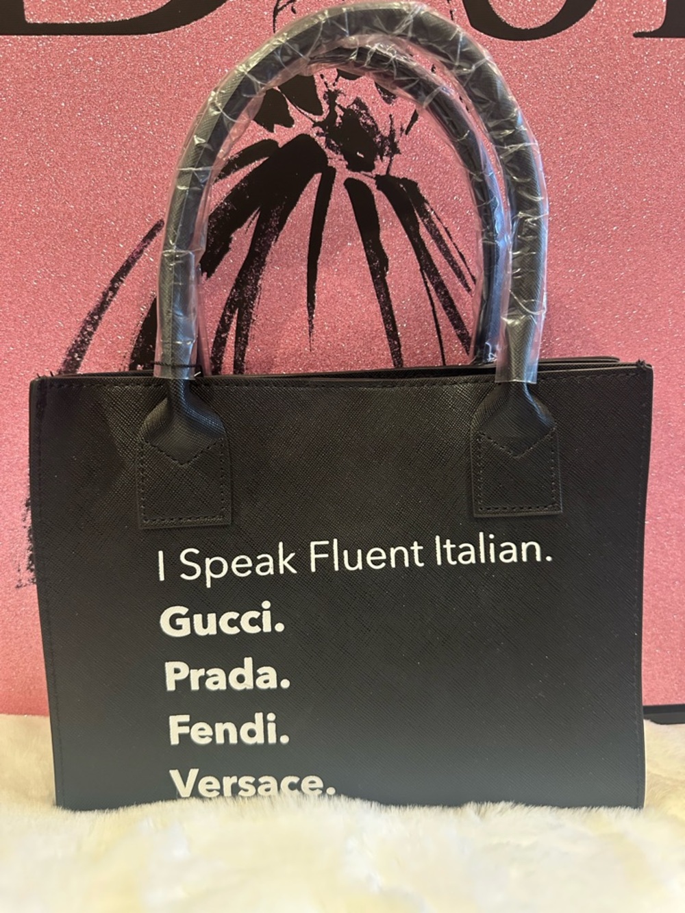 I Speak Fluent Italian Black Vegan Mini Tote Bag